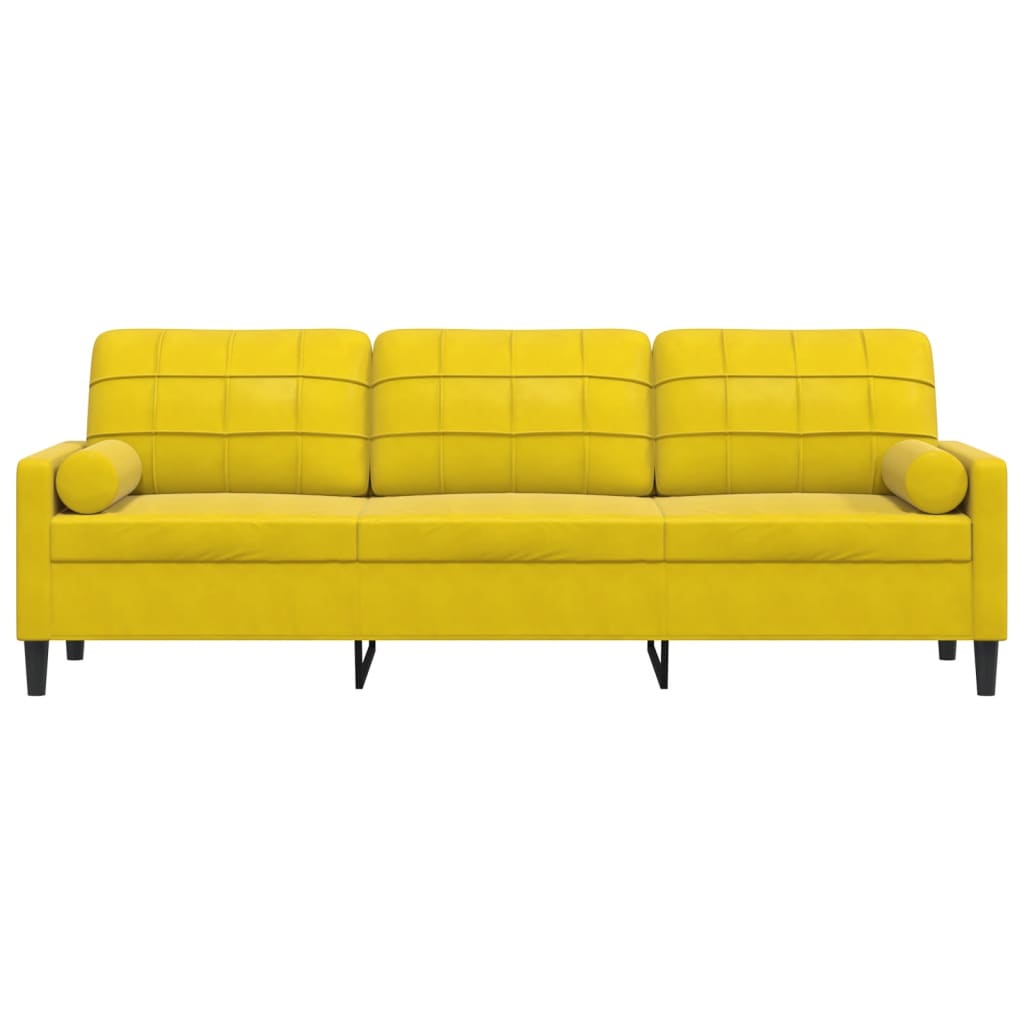 Canapé 3 places avec oreillers décoratifs jaune 210 cm velours - XIOS