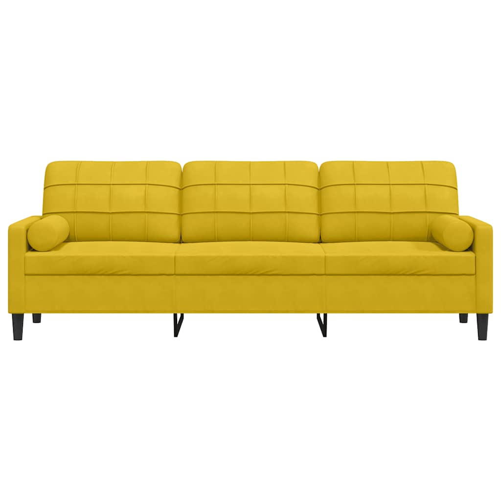 Canapé 3 places avec oreillers décoratifs jaune 210 cm velours - XIOS