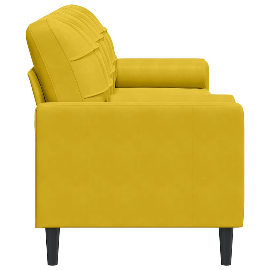 Canapé 3 places avec oreillers décoratifs jaune 210 cm velours
