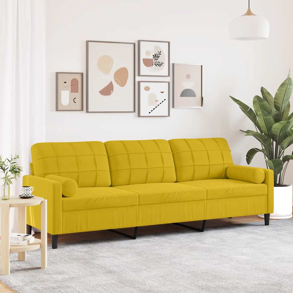 Canapé 3 places avec oreillers décoratifs jaune 210 cm velours - XIOS