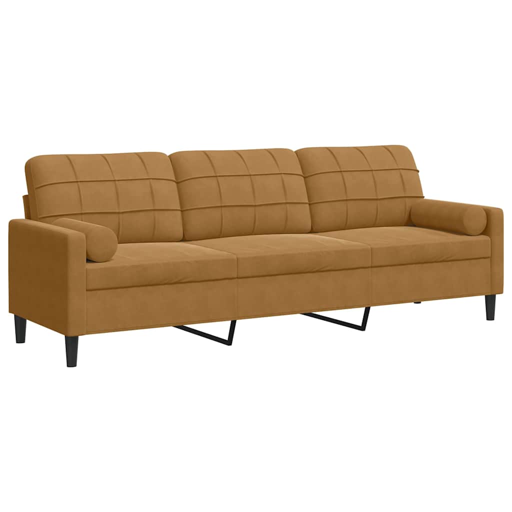 Canapé 3 places avec oreillers décoratifs marron 210 cm velours - XIOS