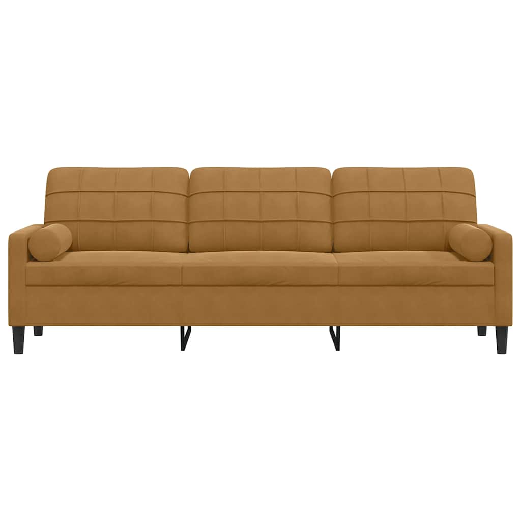 Canapé 3 places avec oreillers décoratifs marron 210 cm velours - XIOS