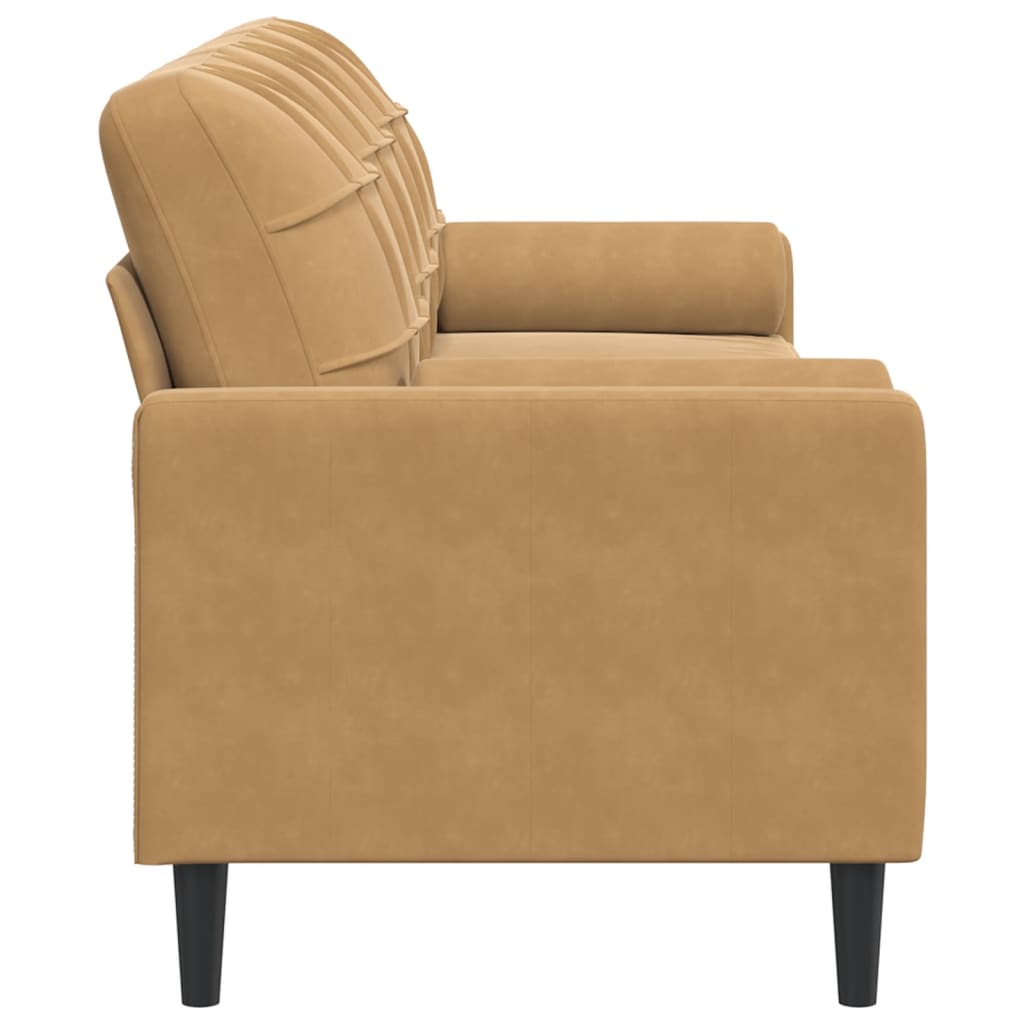 Canapé 3 places avec oreillers décoratifs marron 210 cm velours