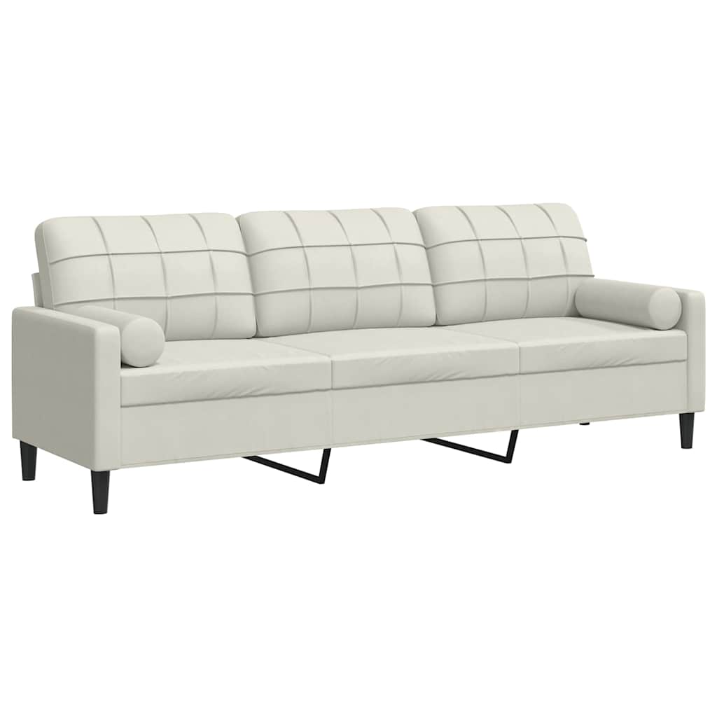 Canapé 3 places avec oreillers décoratifs crème 210 cm velours - XIOS