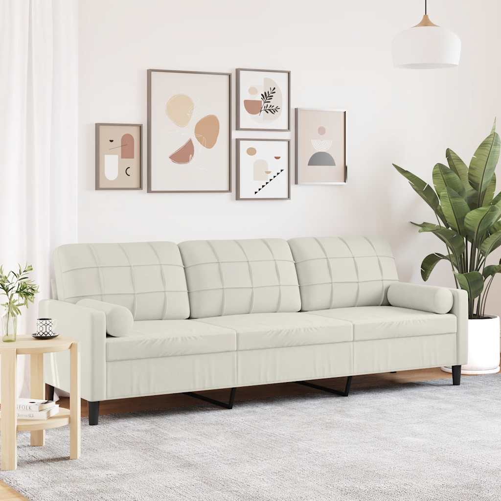 Canapé 3 places avec oreillers décoratifs crème 210 cm velours - XIOS