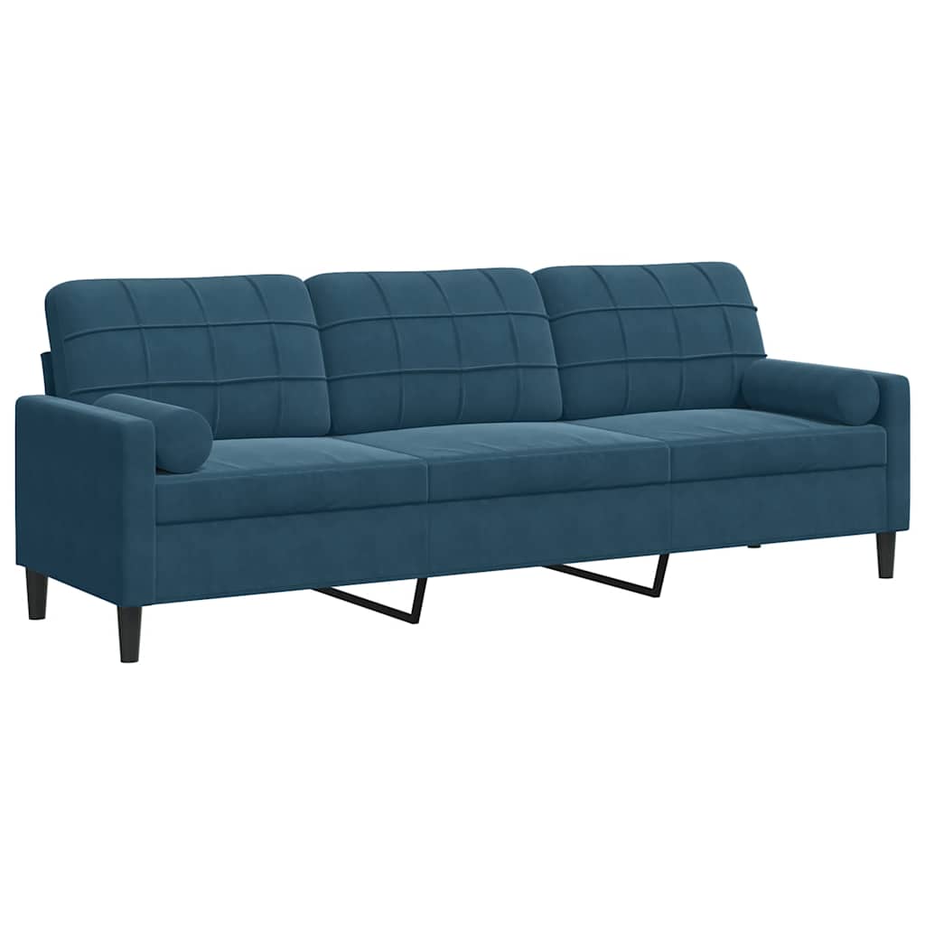 Canapé 3 places avec oreillers décoratifs bleu 210 cm velours - XIOS
