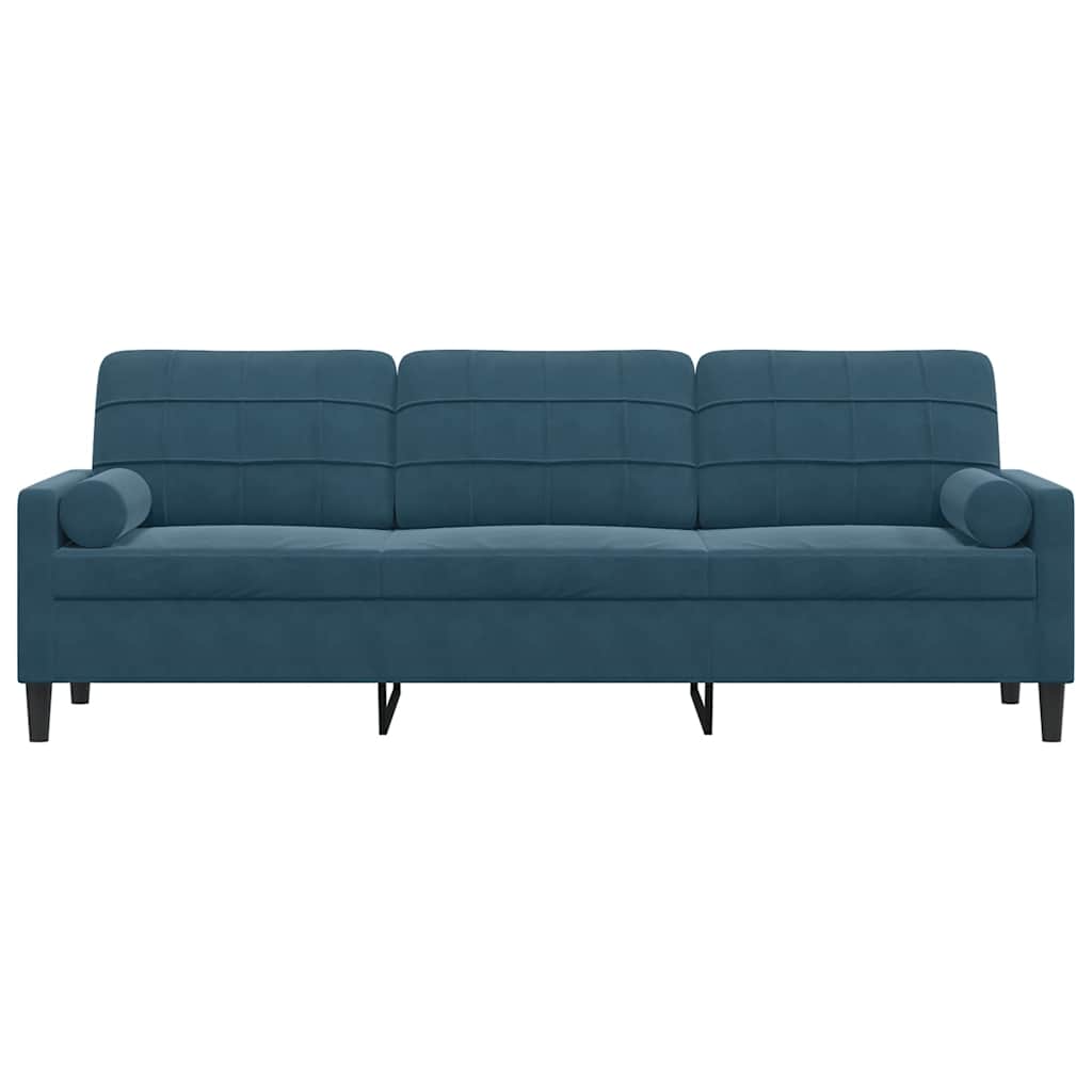 Canapé 3 places avec oreillers décoratifs bleu 210 cm velours - XIOS