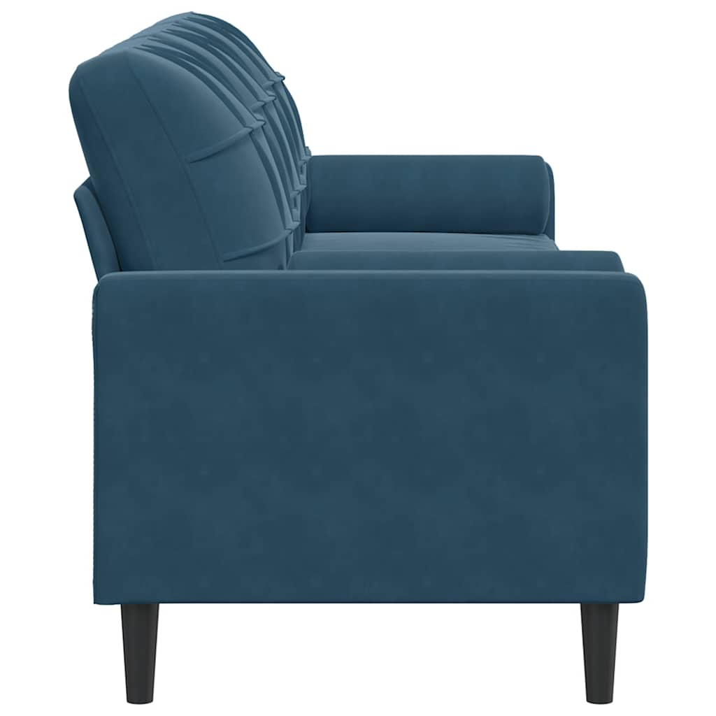 Canapé 3 places avec oreillers décoratifs bleu 210 cm velours