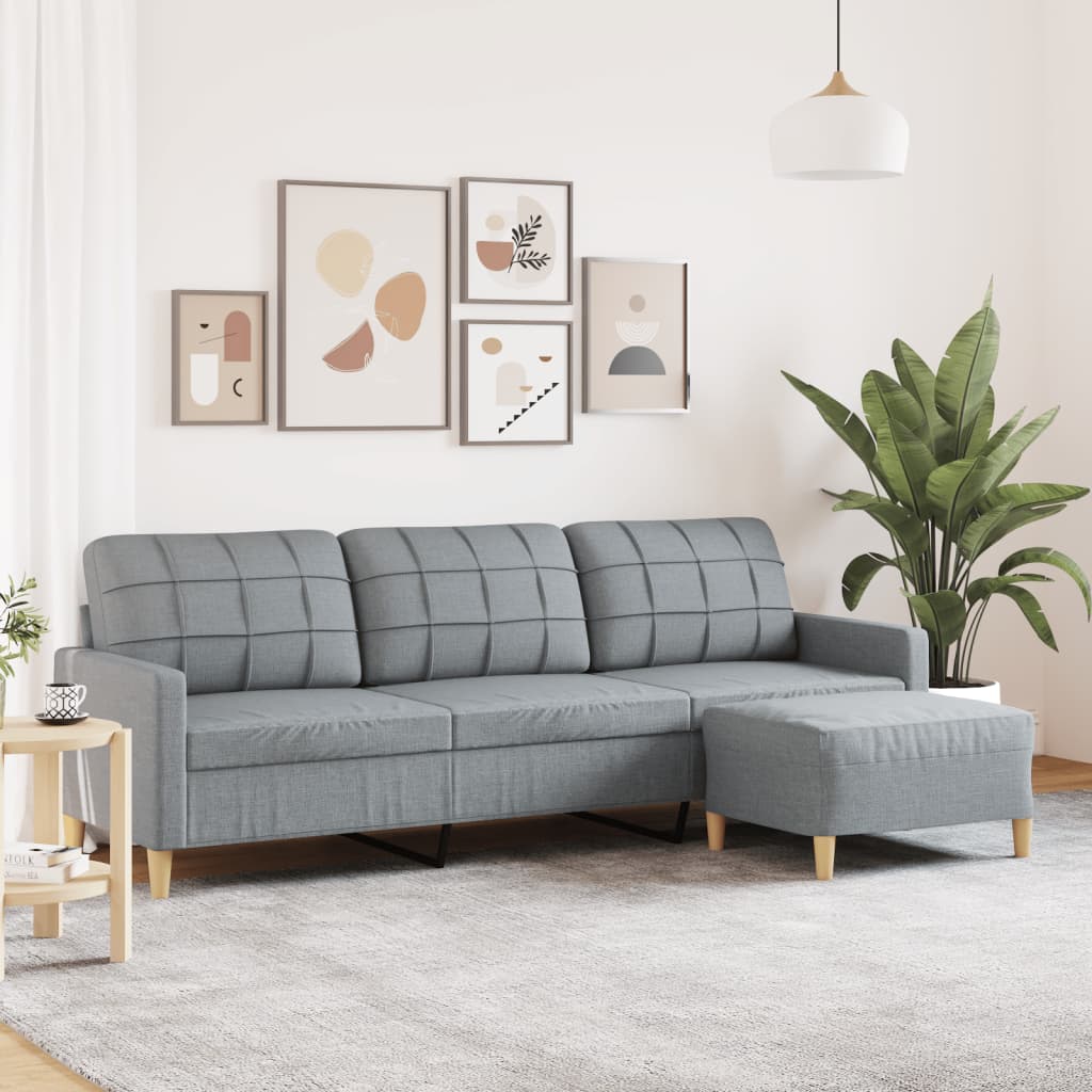 Canapé à 3 places avec repose-pieds Gris clair 210 cm Tissu - XIOS