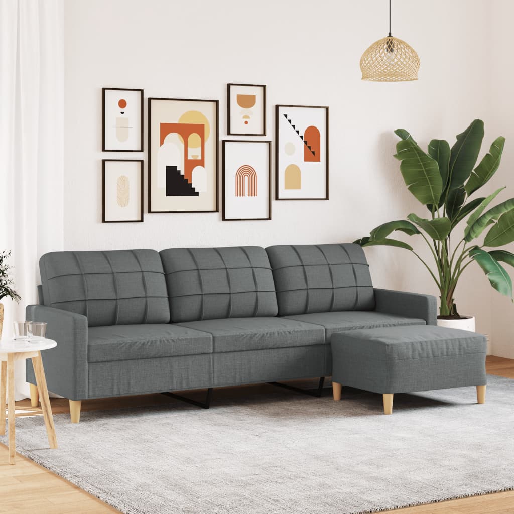 Canapé à 3 places avec repose-pieds Gris foncé 210 cm Tissu - XIOS