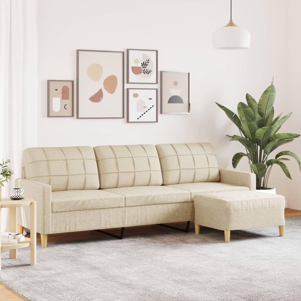 Canapé à 3 places avec repose-pieds Crème 210 cm Tissu - XIOS