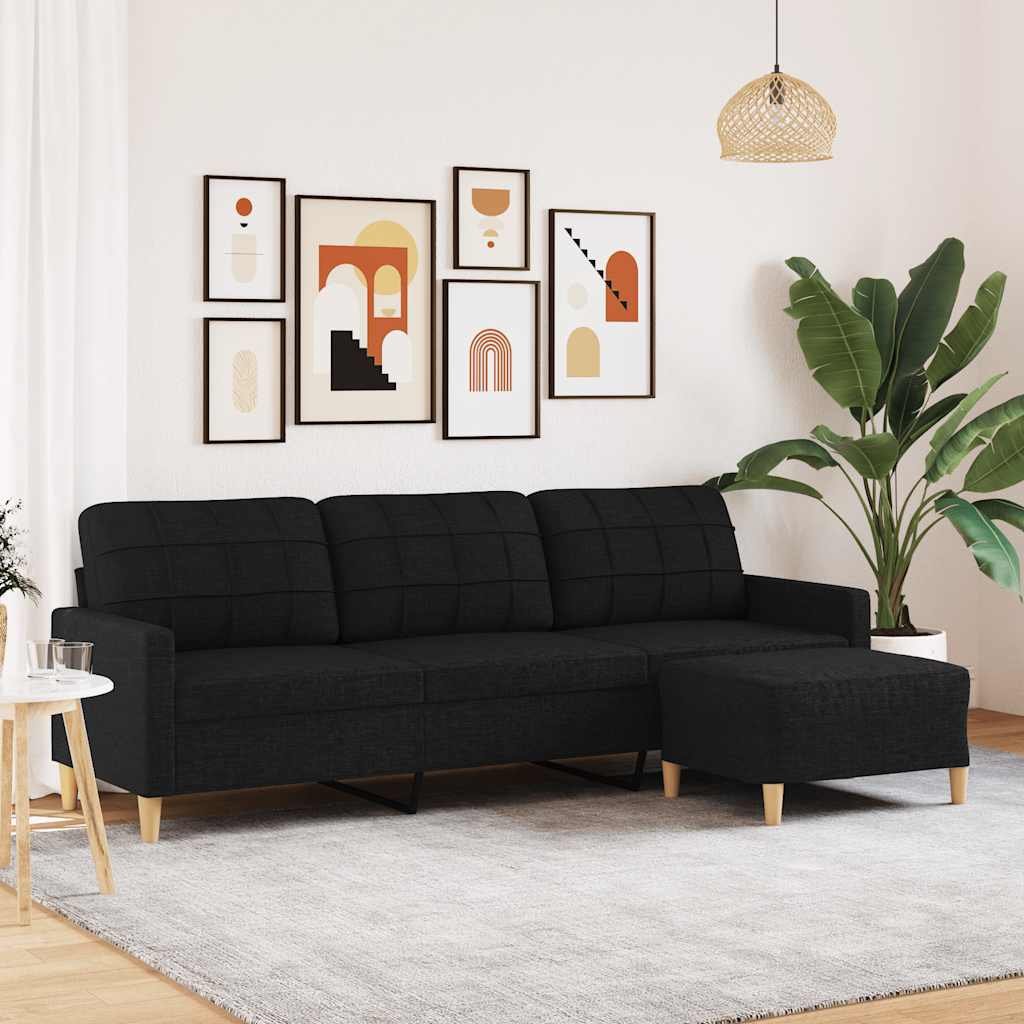 Canapé à 3 places avec repose-pieds Noir 210 cm Tissu - XIOS