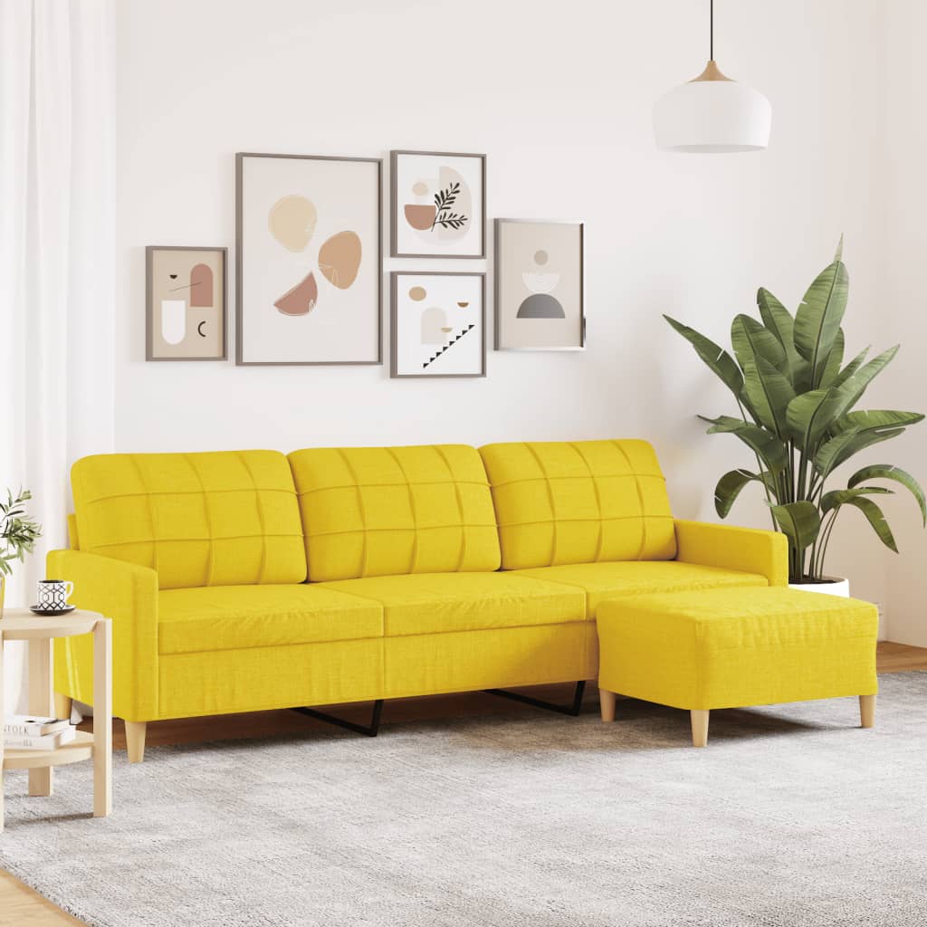 Canapé à 3 places avec repose-pieds Jaune clair 210 cm Tissu - XIOS