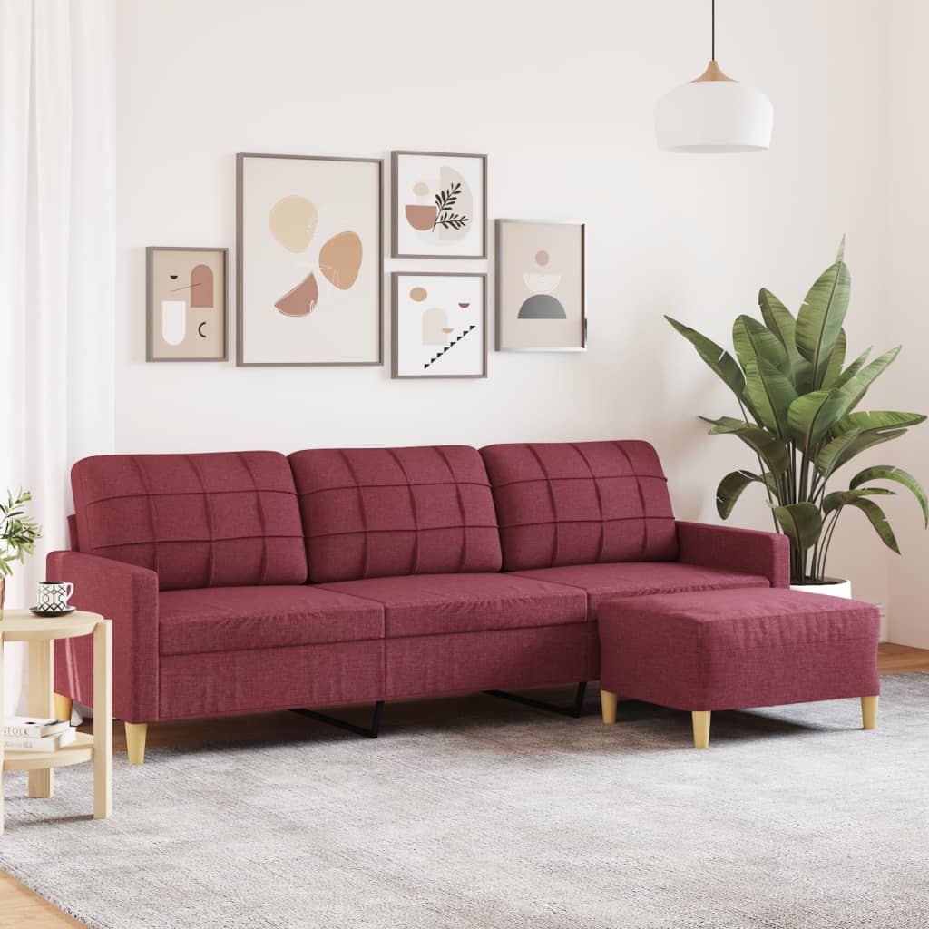 Canapé à 3 places avec repose-pieds Rouge bordeaux 210 cm Tissu - XIOS
