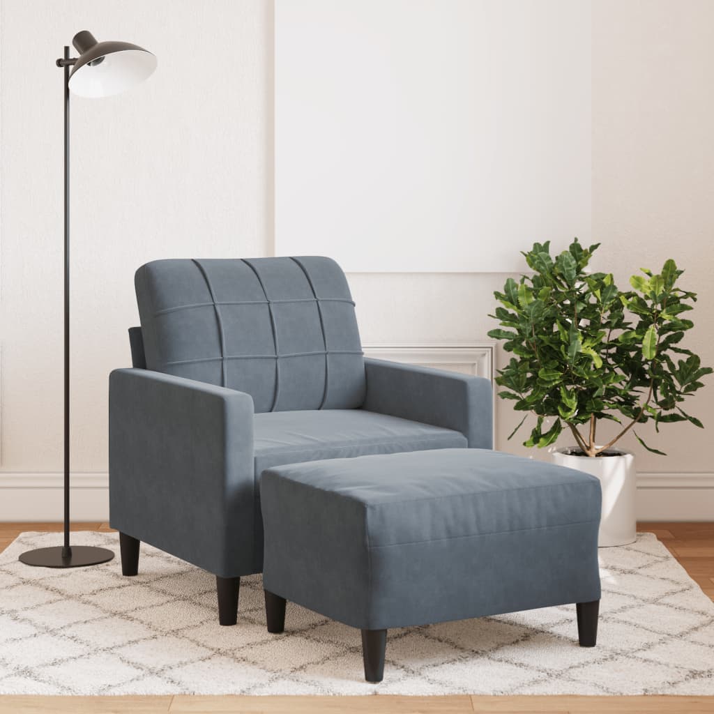 Fauteuil avec repose-pied Gris foncé 60 cm Velours - XIOS