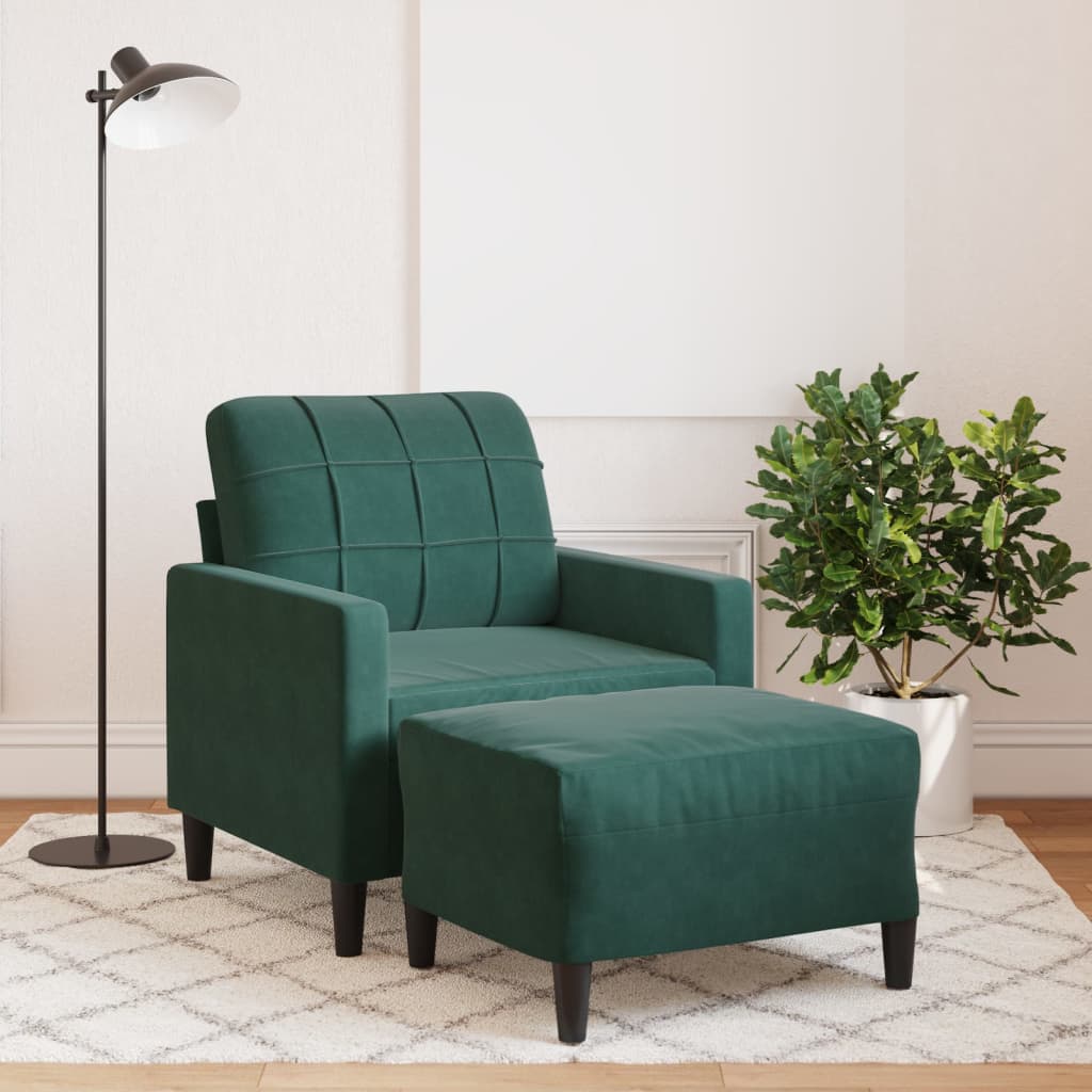Fauteuil avec repose-pied Vert foncé 60 cm Velours - XIOS