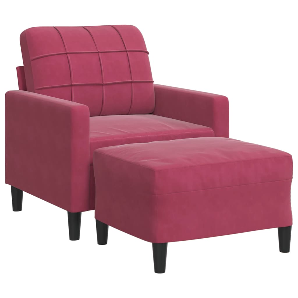 Fauteuil avec repose-pied Rouge bordeaux 60 cm Velours - XIOS