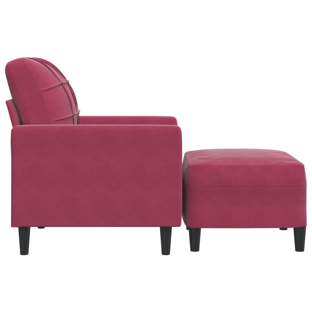 Fauteuil avec repose-pied Rouge bordeaux 60 cm Velours - XIOS