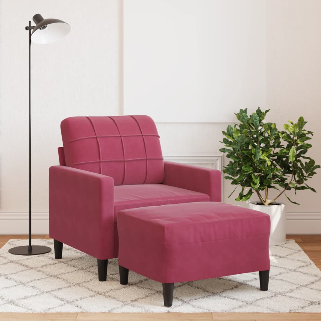 Fauteuil avec repose-pied Rouge bordeaux 60 cm Velours - XIOS