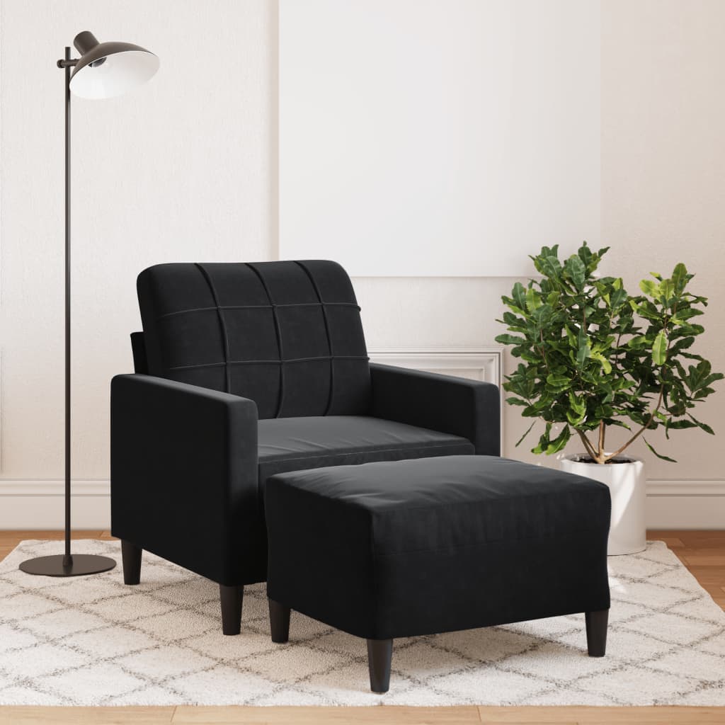 Fauteuil avec repose-pied Noir 60 cm Velours - XIOS
