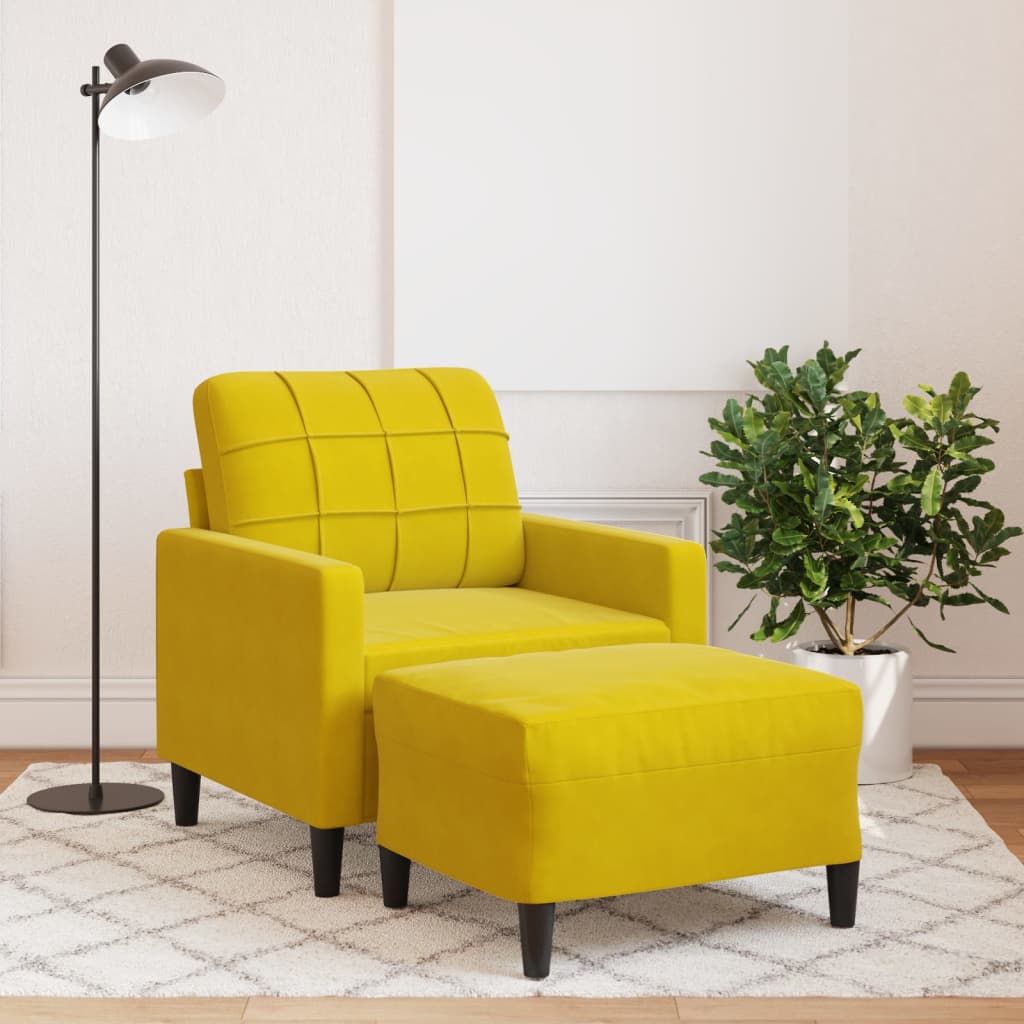 Fauteuil avec repose-pied jaune 60 cm velours - XIOS