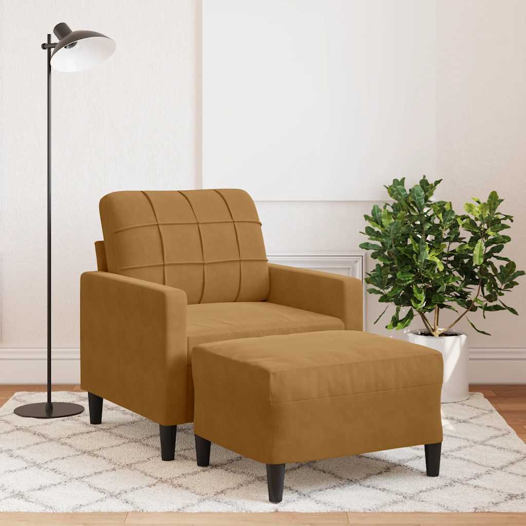 Fauteuil avec repose-pied Marron 60 cm Velours - XIOS