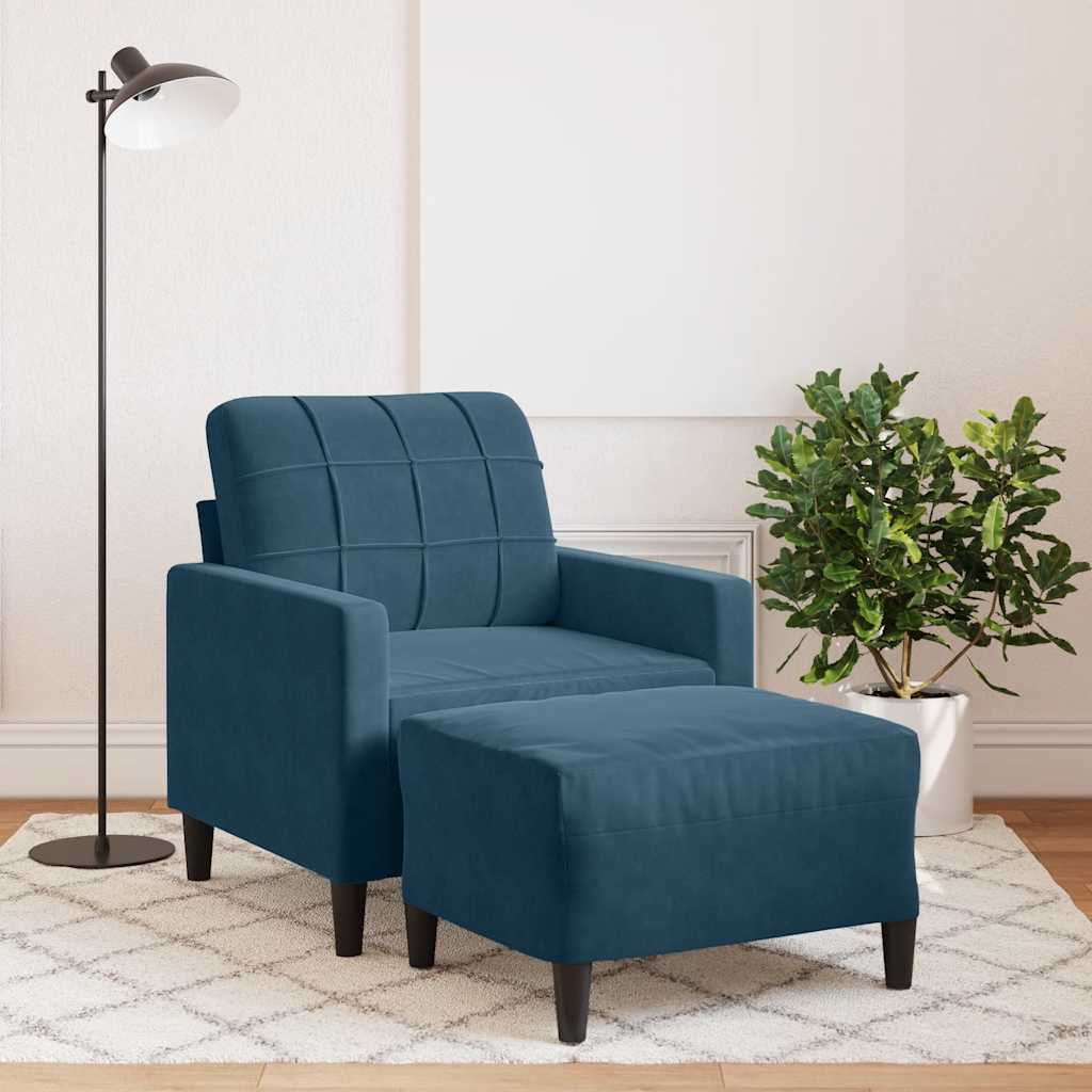 Fauteuil avec repose-pied Bleu 60 cm Velours - XIOS