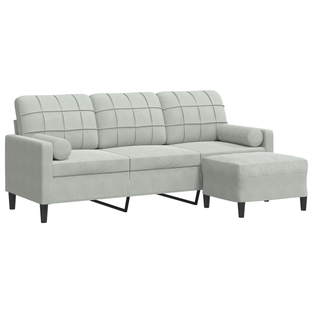 Canapé à 3 places avec repose-pieds Gris clair 180 cm Velours - XIOS