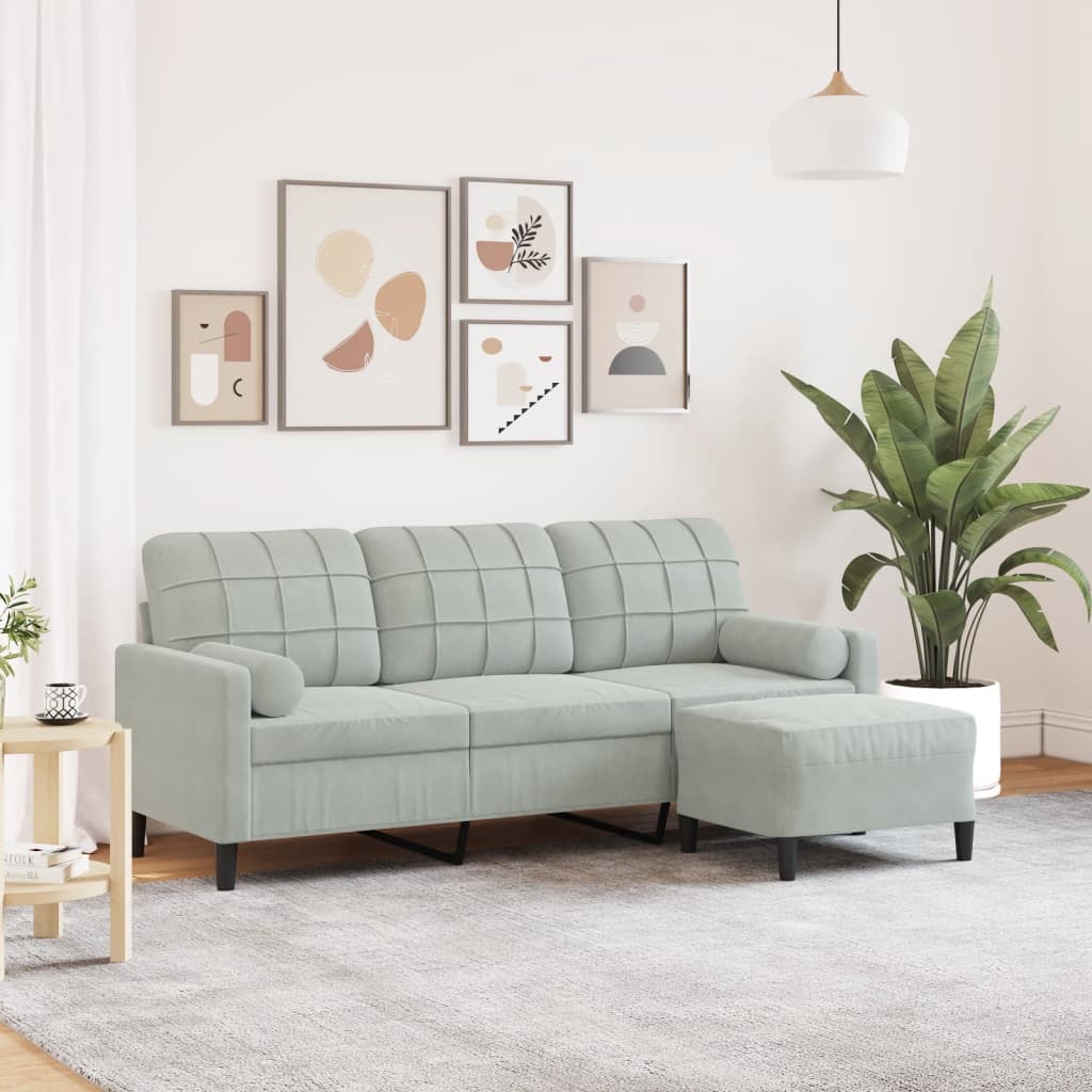 Canapé à 3 places avec repose-pieds Gris clair 180 cm Velours - XIOS