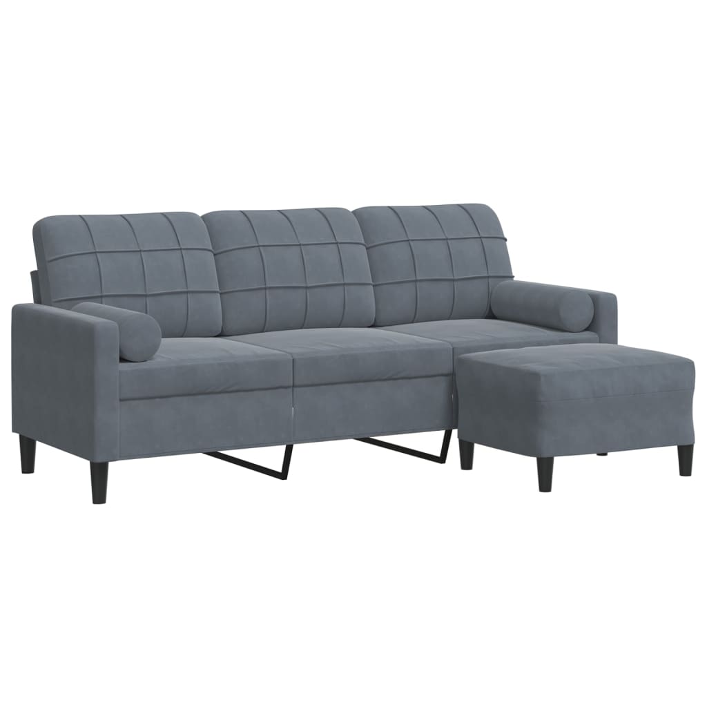 Canapé à 3 places avec repose-pieds Gris foncé 180 cm Velours - XIOS