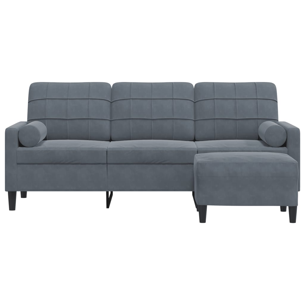 Canapé à 3 places avec repose-pieds Gris foncé 180 cm Velours - XIOS