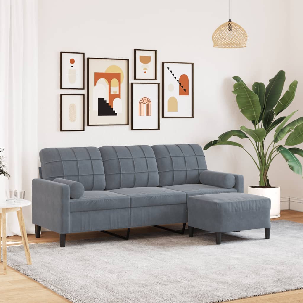 Canapé à 3 places avec repose-pieds Gris foncé 180 cm Velours - XIOS