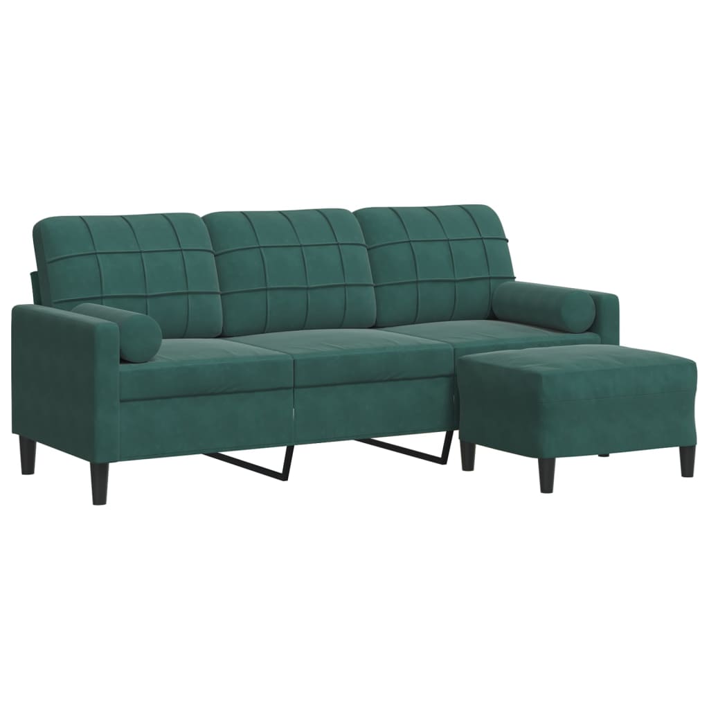 Canapé à 3 places avec repose-pieds Vert foncé 180 cm Velours - XIOS
