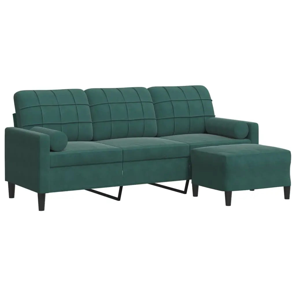 Canapé à 3 places avec repose-pieds Vert foncé 180 cm Velours - XIOS