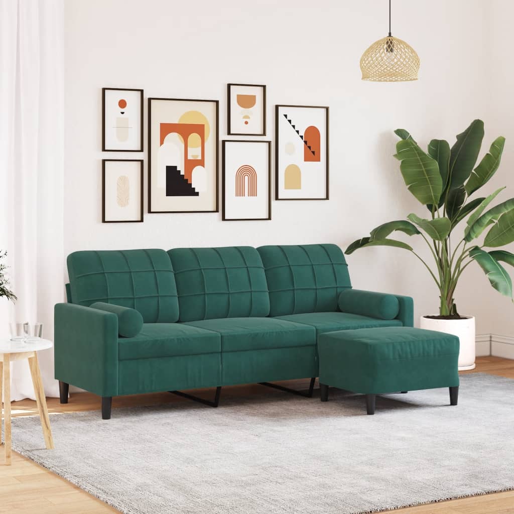 Canapé à 3 places avec repose-pieds Vert foncé 180 cm Velours - XIOS