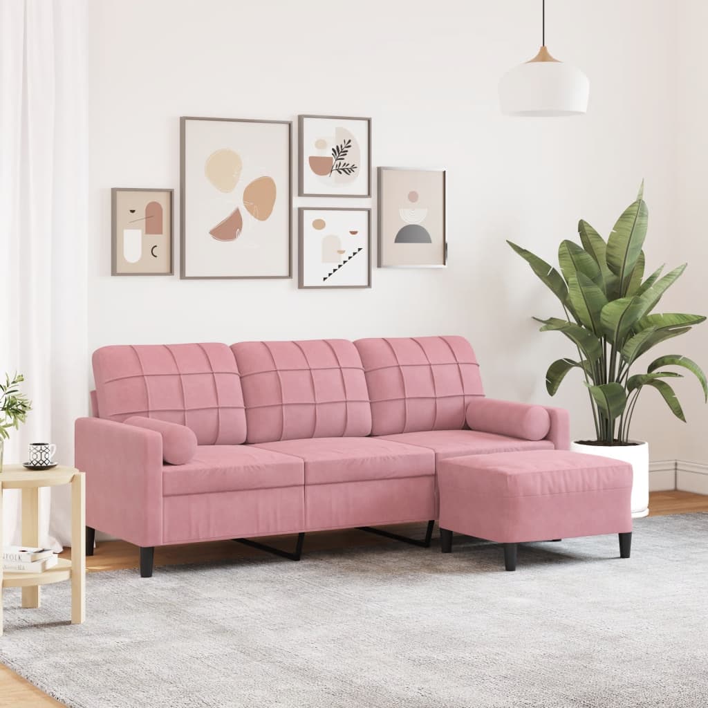 Canapé à 3 places avec repose-pieds Rose 180 cm Velours - XIOS