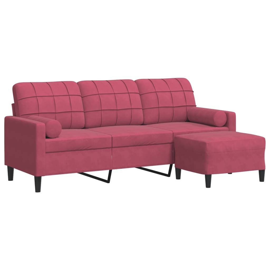 Canapé à 3 places et repose-pieds Rouge bordeaux 180 cm Velours - XIOS