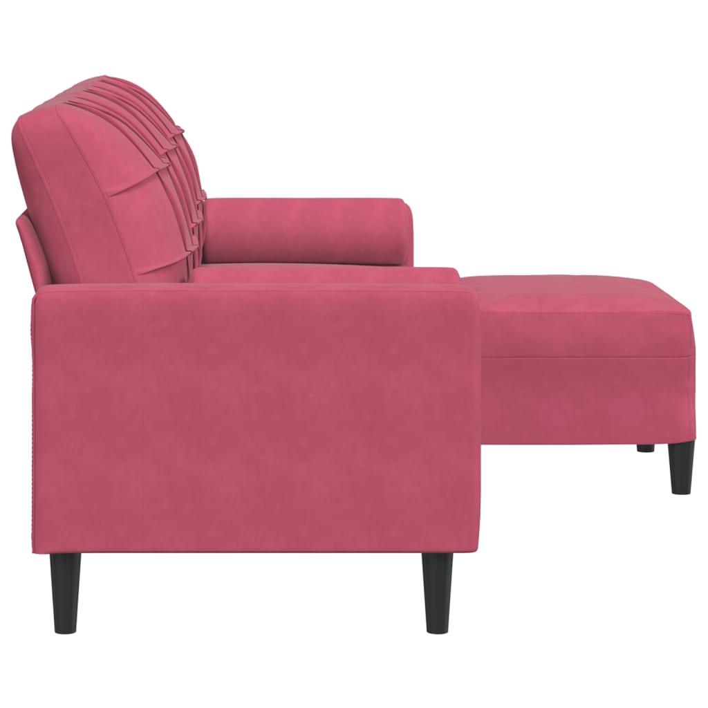 Canapé à 3 places et repose-pieds Rouge bordeaux 180 cm Velours - XIOS