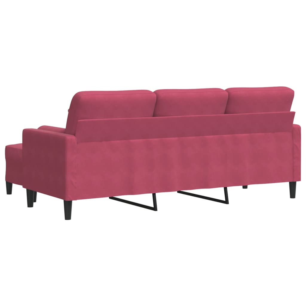 Canapé à 3 places et repose-pieds Rouge bordeaux 180 cm Velours - XIOS