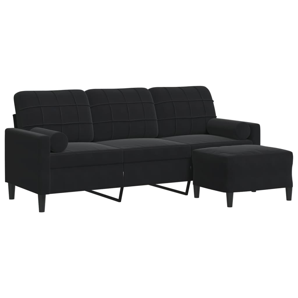 Canapé à 3 places avec repose-pieds Noir 180 cm Velours - XIOS