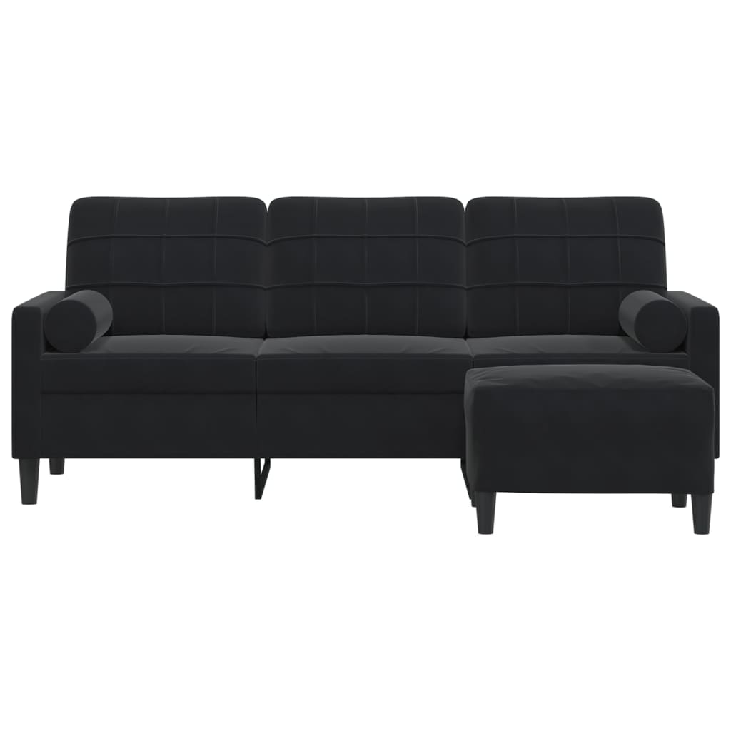 Canapé à 3 places avec repose-pieds Noir 180 cm Velours - XIOS