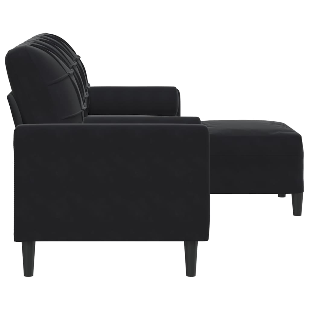 Canapé à 3 places avec repose-pieds Noir 180 cm Velours - XIOS