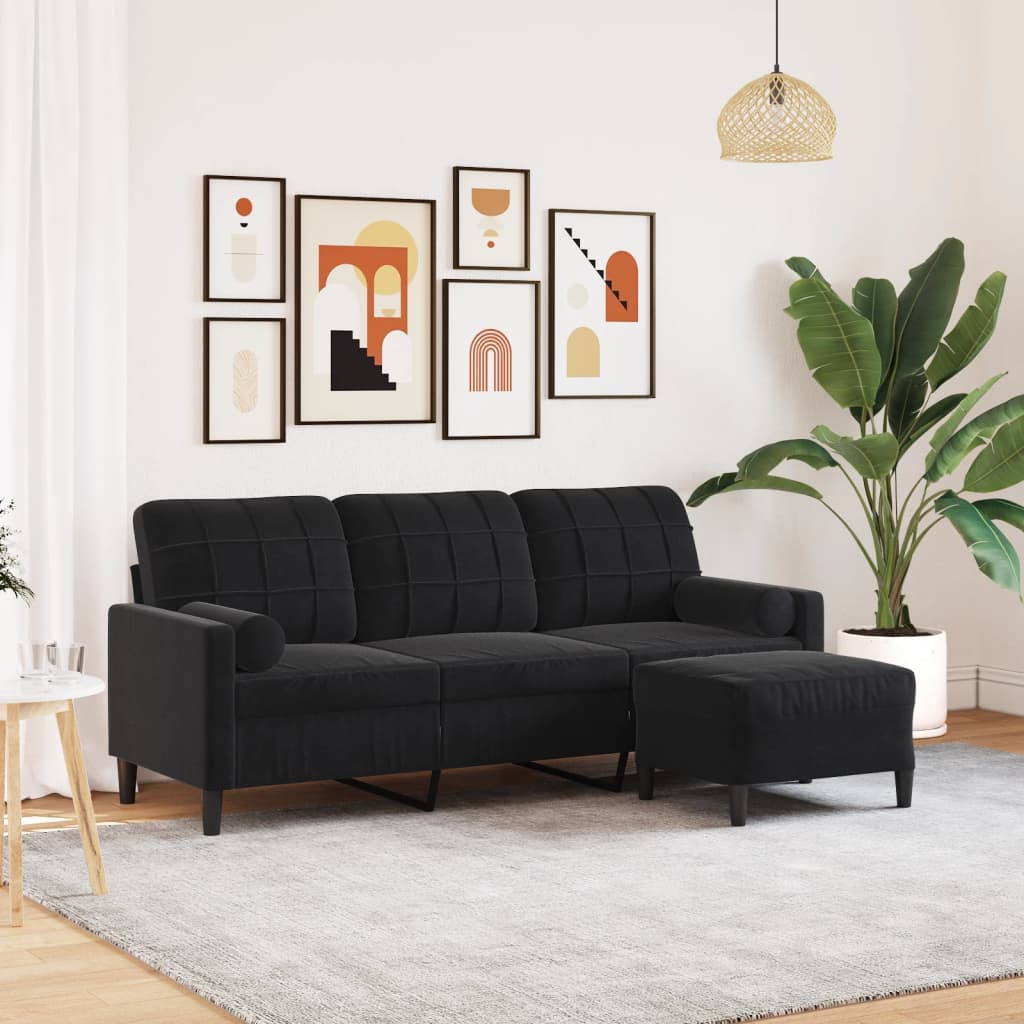 Canapé à 3 places avec repose-pieds Noir 180 cm Velours - XIOS