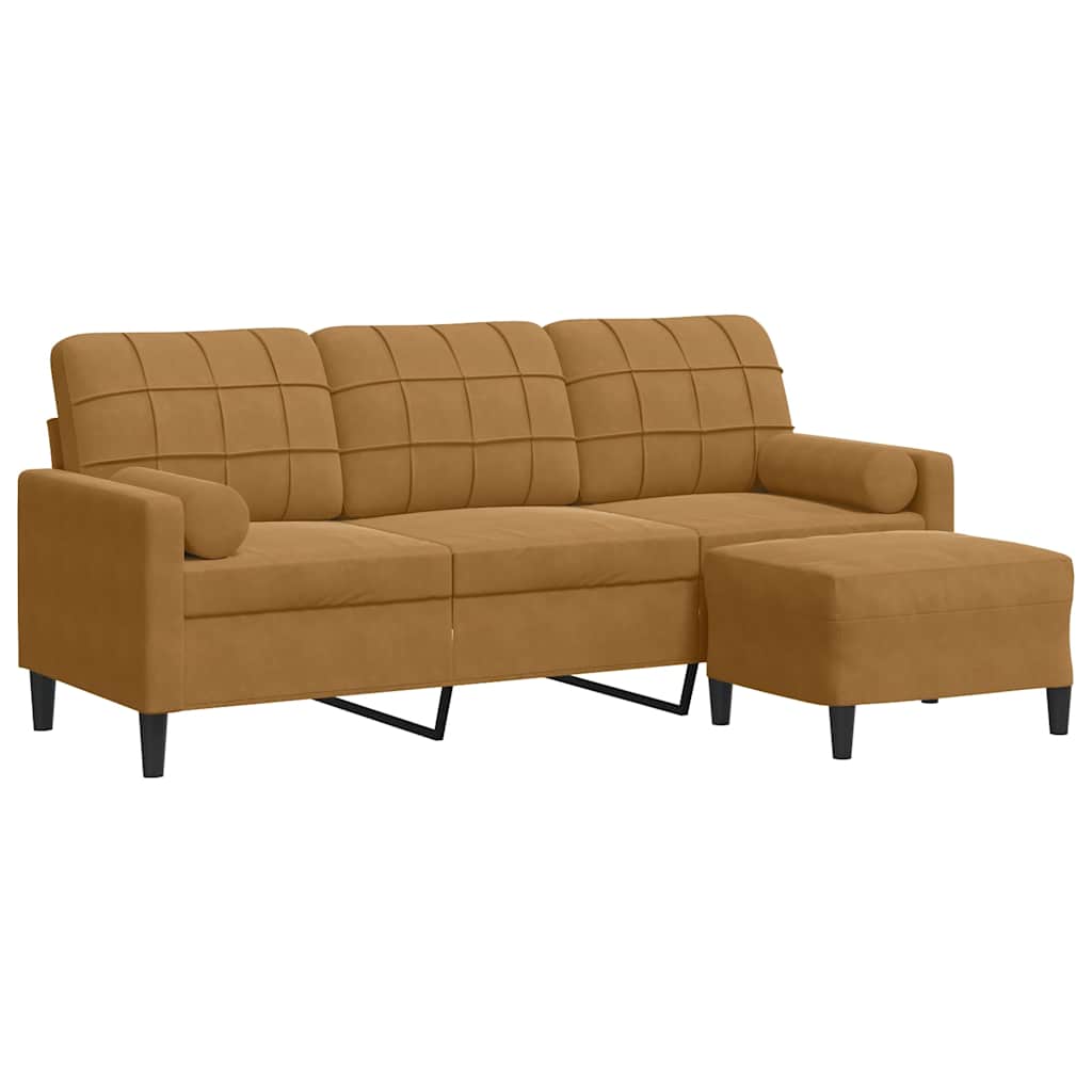 Canapé à 3 places avec repose-pieds Marron 180 cm Velours - XIOS