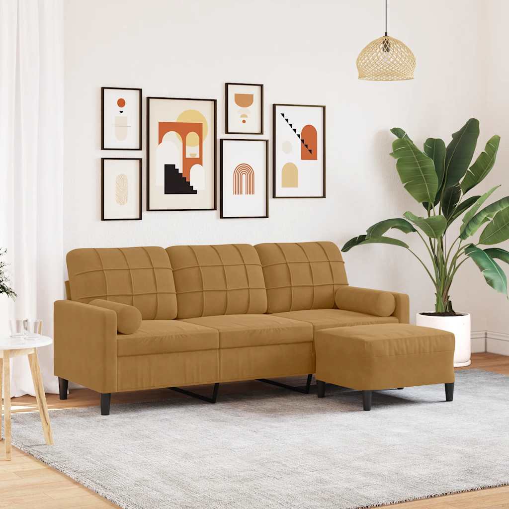 Canapé à 3 places avec repose-pieds Marron 180 cm Velours - XIOS