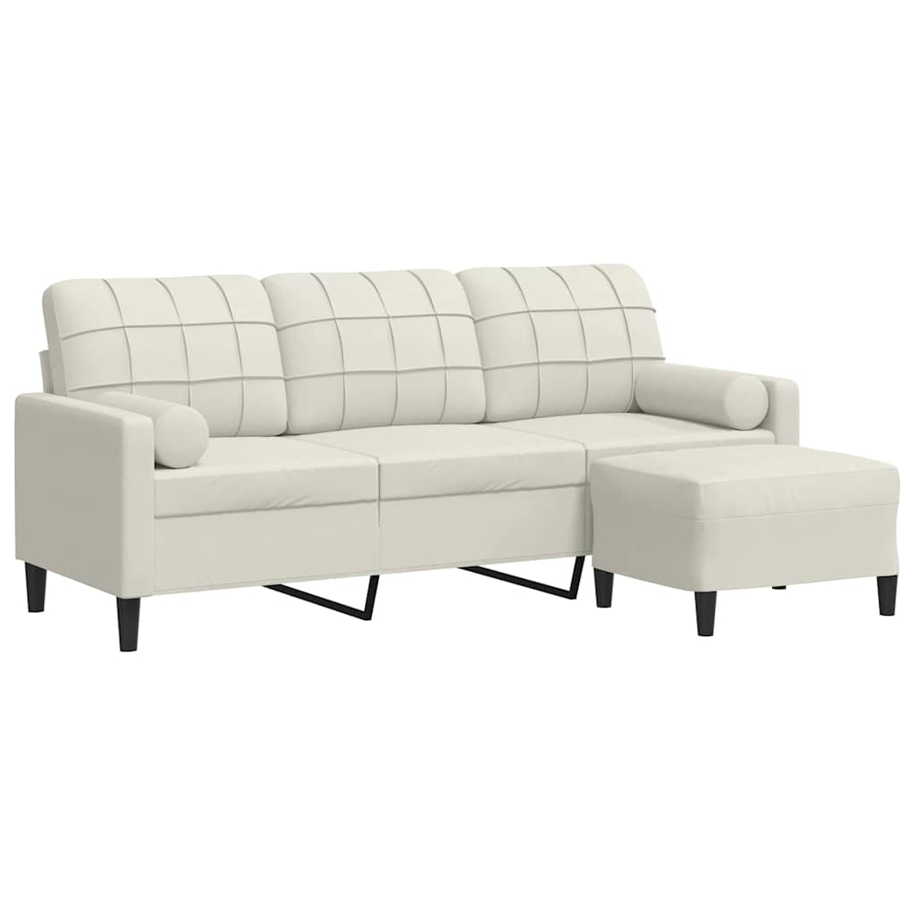 Canapé à 3 places avec repose-pieds Crème 180 cm Velours - XIOS