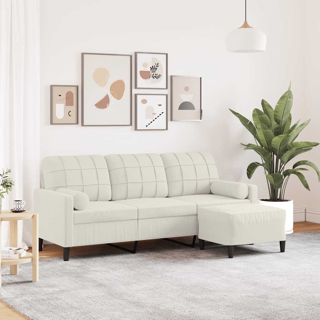 Canapé à 3 places avec repose-pieds Crème 180 cm Velours - XIOS