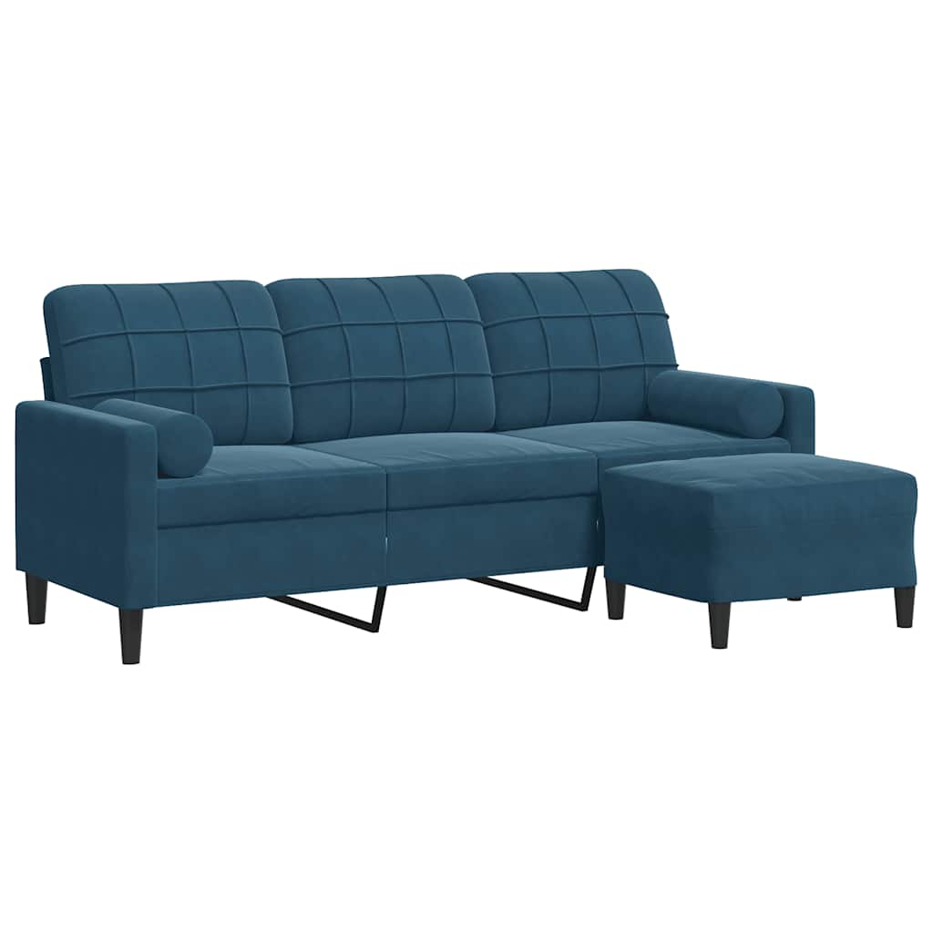 Canapé à 3 places avec repose-pieds Bleu 180 cm Velours - XIOS