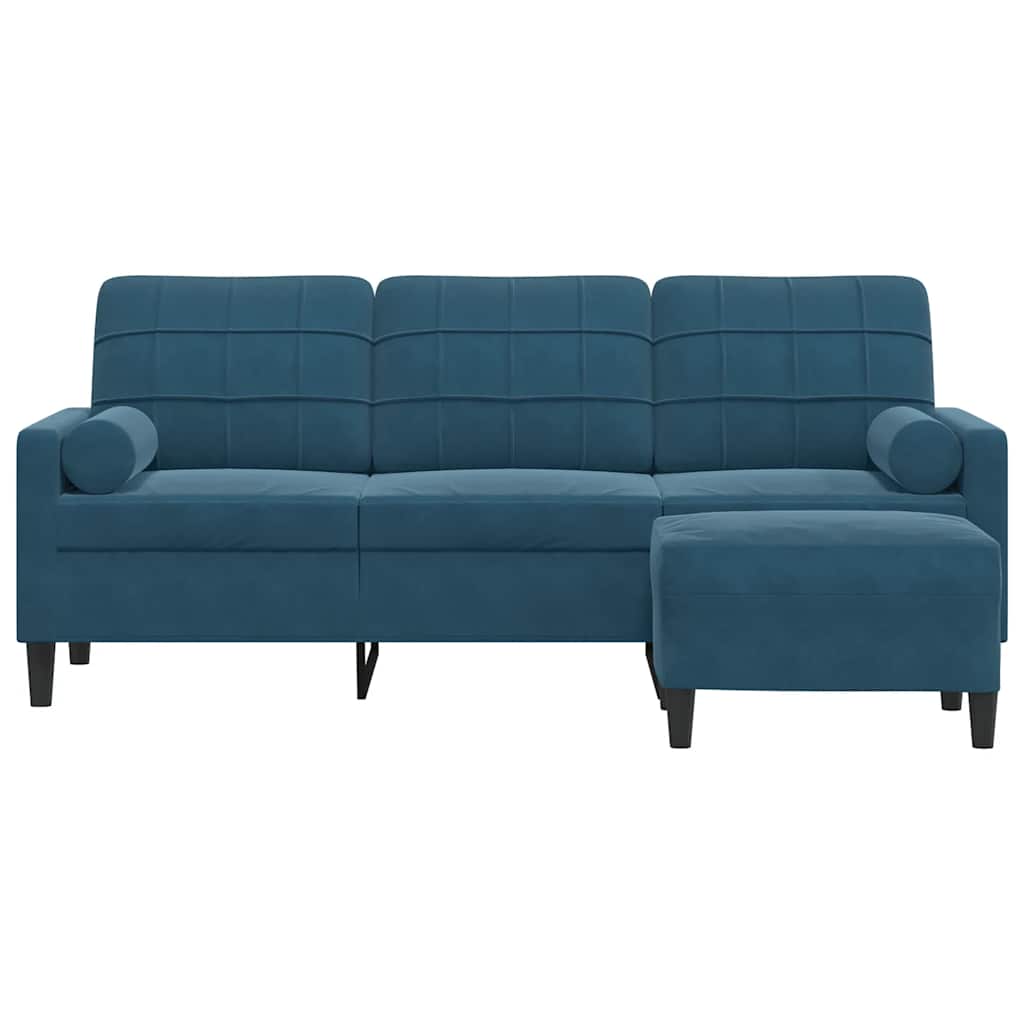 Canapé à 3 places avec repose-pieds Bleu 180 cm Velours - XIOS