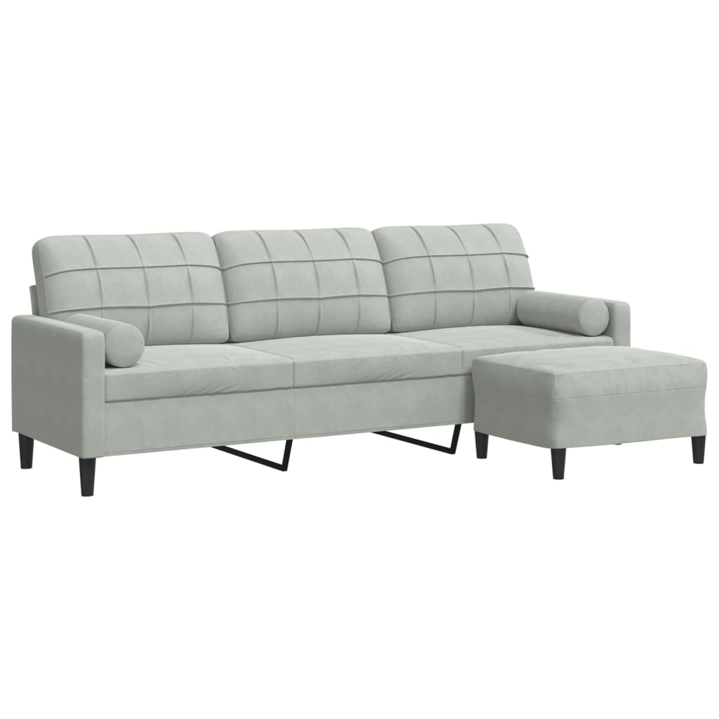 Canapé à 3 places avec repose-pieds Gris clair 210 cm Velours - XIOS